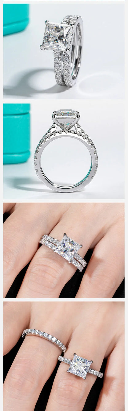 3ct Princess Cut D Color Moissanite Engagement Ring Bridal Sets 925 Sterling Silver Wedding Band Ring Customs Jewelry