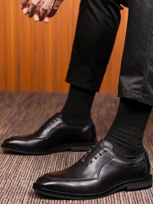 Spring Autumn Soft Square Toe Lace Up Dress Shoes Man High Quality Fashion Cowhide Elegant and Classic 39 Social Shoe for Men