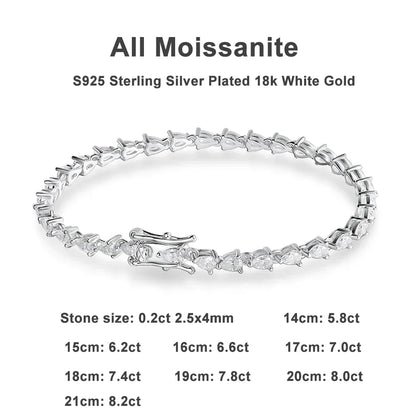 D VVS1 Pear Cut Moissanite Tennis Bracelet Diamond GRA s925 Sterling Silver 18k Dainty Tennis Bracelets for Women Man
