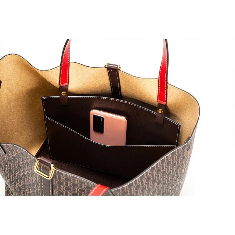 Retro Classic Style Exquisite Workmanship Letters Printing Ladies Multifunctional Handbag Large Capacity Women's Handbag