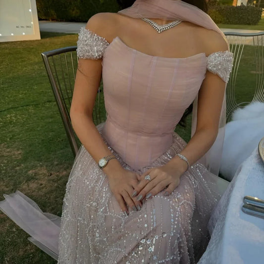 Contessa Dubai White Beaded Sequins Wedding Dress One Shoulder vestidos de noche Long Silk Scarves فساتين سهرة Customized 2025