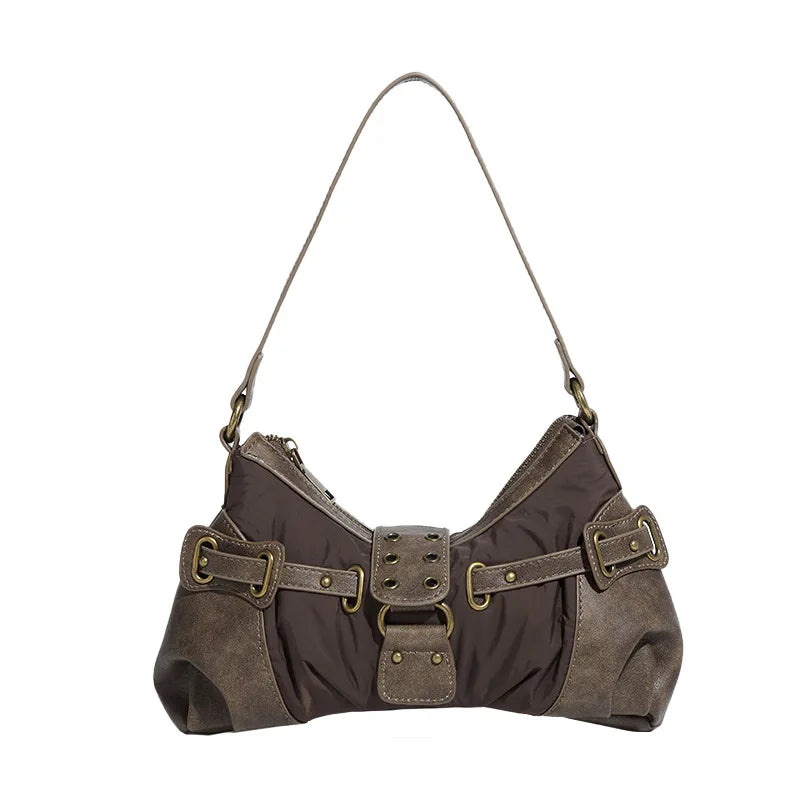 Vintage Rivet Armpit Bag Small PU Leather Shoulder Bags for Women Handbag Female Luxury Design Ladies Hand Bags Bolsa