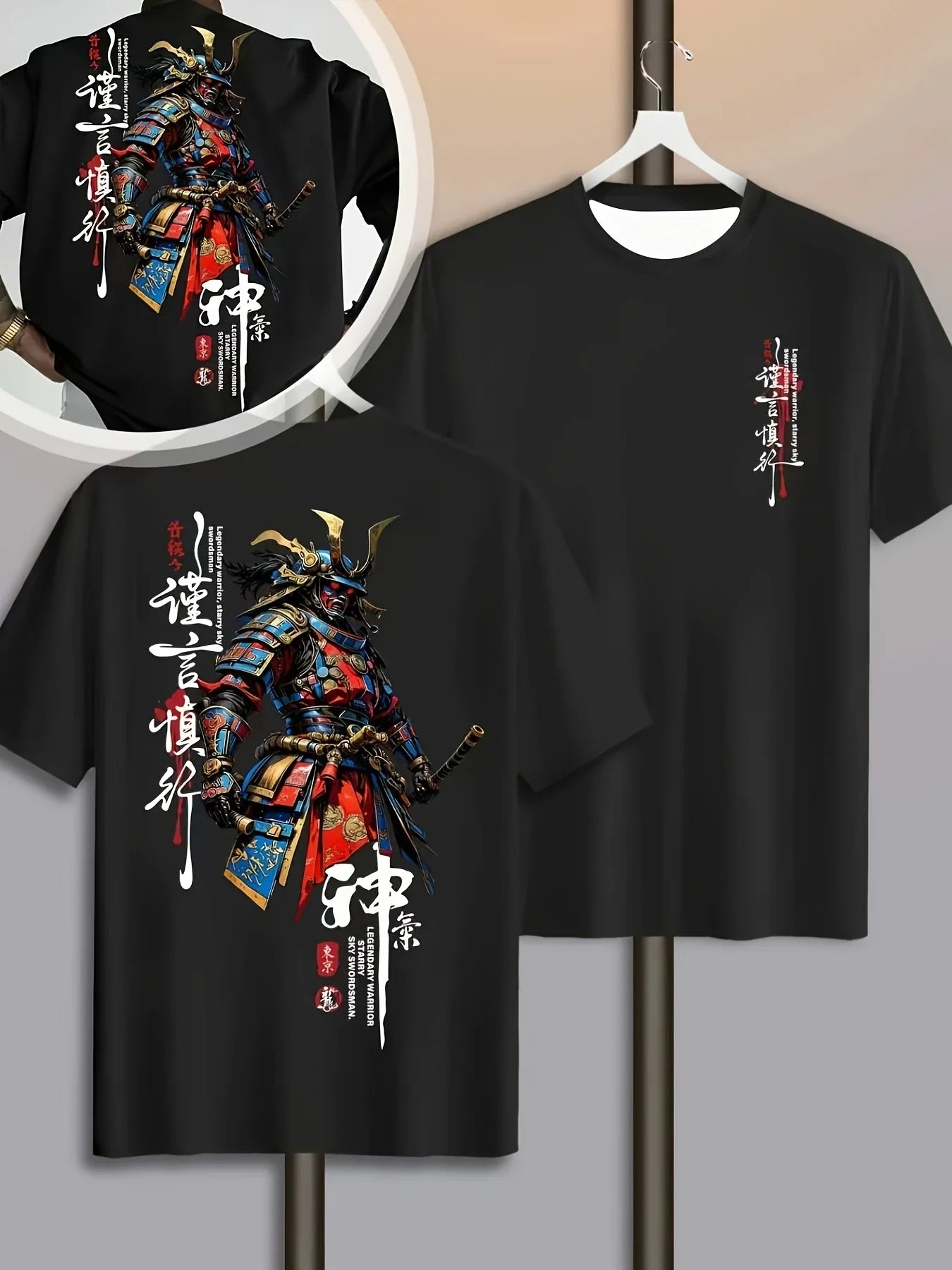 Japanese Samurai Warrior Print on Premium Soft 100% Cotton Mens T Shirt Perfect for Summer Night Outs and City Walks