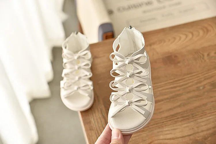 Gladiator Children Sandals for Girls 2025 Breathable Summer Girl Roman Shoes Boots Black Pink Beige Party Student Sandal I06095