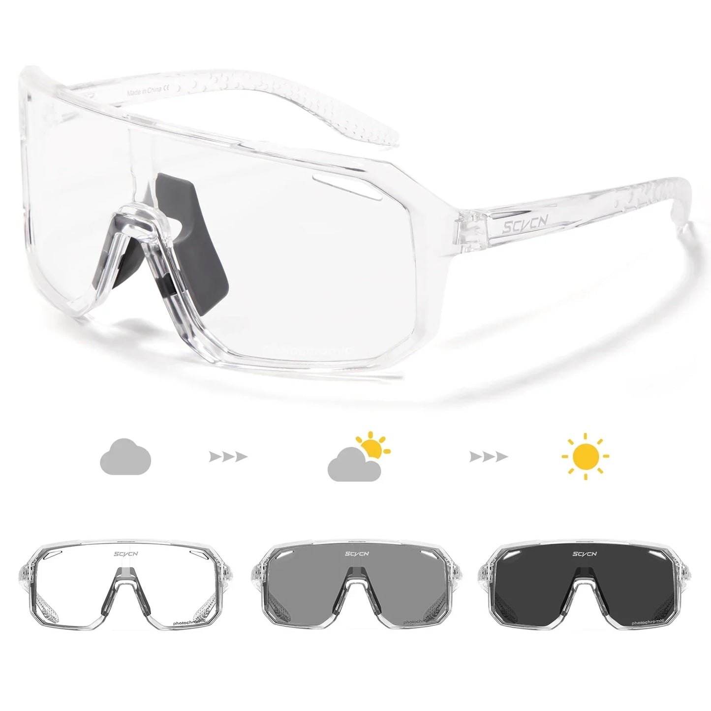 Scvcn New Men's UV400 Photochromic Cycling Sunglasses Women Sports Running Eyewear for Men Glasses Road Bike Bicycle Goggles