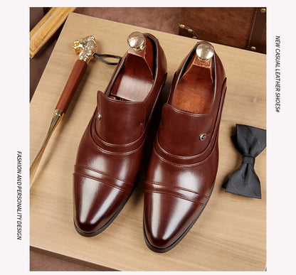 Men Business Formal Height Increasing Leather Shoes Classic Retro Elevated Loafers Lift Dress Shoes for Wedding Banquet Office