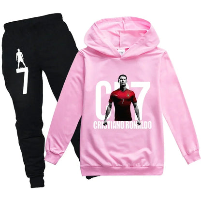 Spring Autumn Tracksuit Football CR7 Print Kid's Clothes Hoodie+Pants Suit 2pcs Set Boy Girl 3-12 Years Children Holiday Gifts