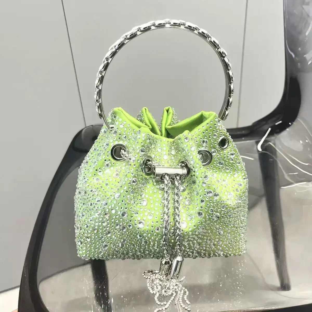 Luxury Designer Women Handbag Glitter Diamond Banquet Bag Satin Bucket Bag Wedding Party Clutch Purse Exquisite Evening Bag