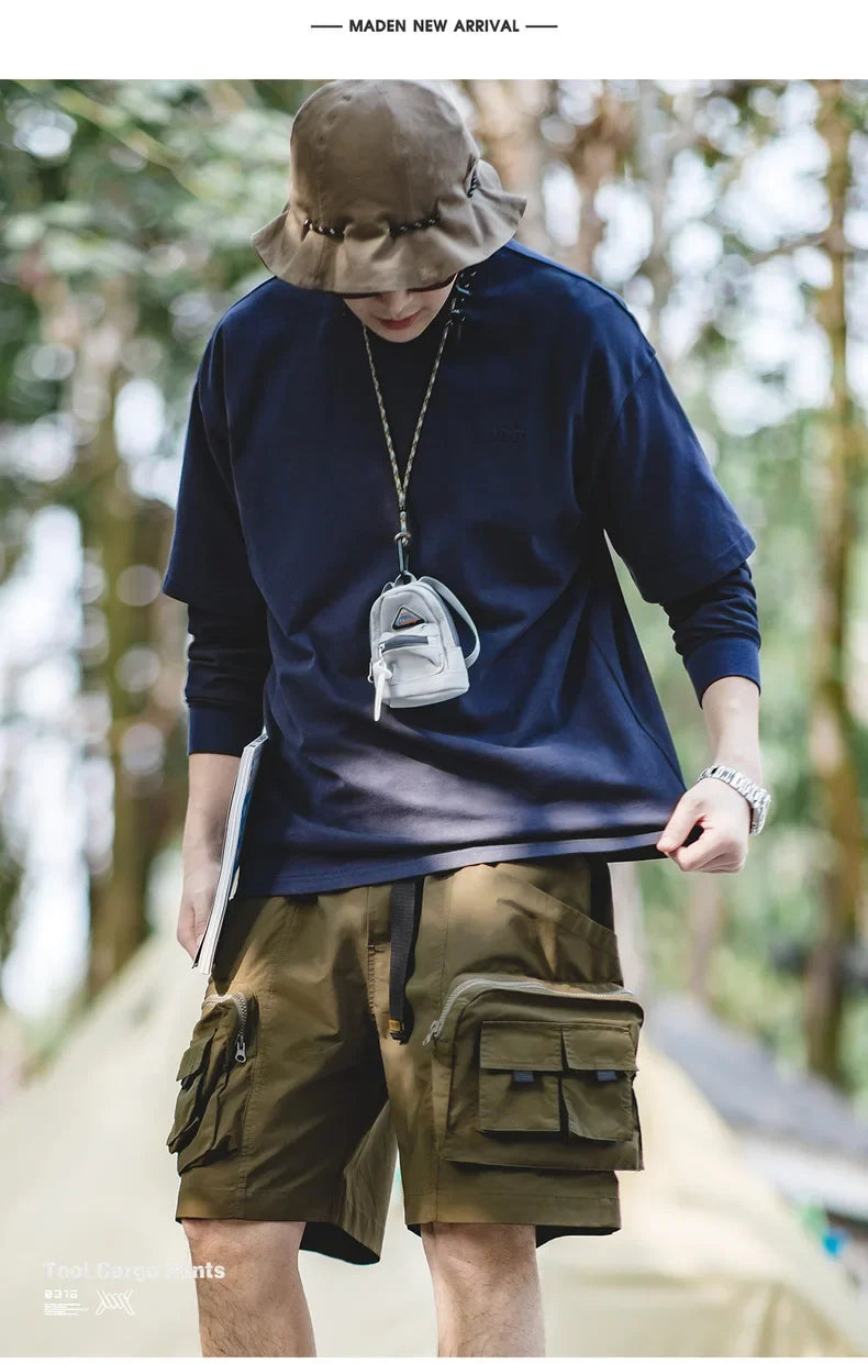 Outdoor Tactical Shorts Men's Summer Lightweight Multi-Pocket Adjustable Waist Cargo Shorts Green Hiking Casual Bottoms