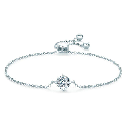 1CT Round Cut Moissanite Solitaire Diamond  Bracelet for Women Men 925 Silver Minimalist Charm Bracelet Wrist Chain Adjustable