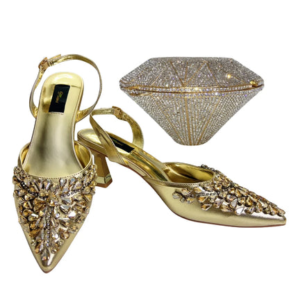Women's Clutch Bag and Shoes Fairy Diamond High Heels Stylish Dress Shoes Pointed Toe Stiletto Heels Elegant Party Wedding Shoes
