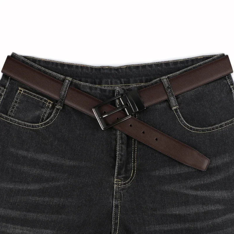 1pcs Men's Leather Reversible Belt, Rotate Black Buckle