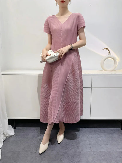 Miyake Bud Elegant Dresses for Women 2024 Autumn New Pleated Casual Fashion Solid Color Party Formal Occasion Dresses