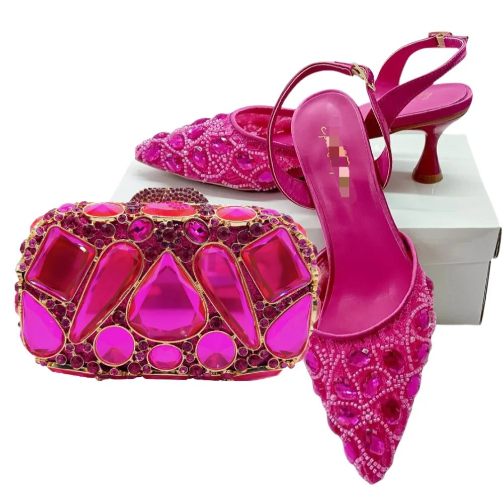 Women's Clutch Bag and Shoes Fairy Diamond High Heels Stylish Dress Shoes Pointed Toe Stiletto Heels Elegant Party Wedding Shoes
