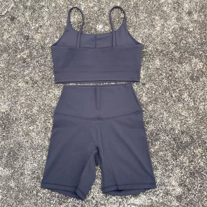 Solid Color gym bike Yoga Set short Legging +cross sport bra Tracksuit Athletic Women Gym Suit Comprehensive Training Jogging