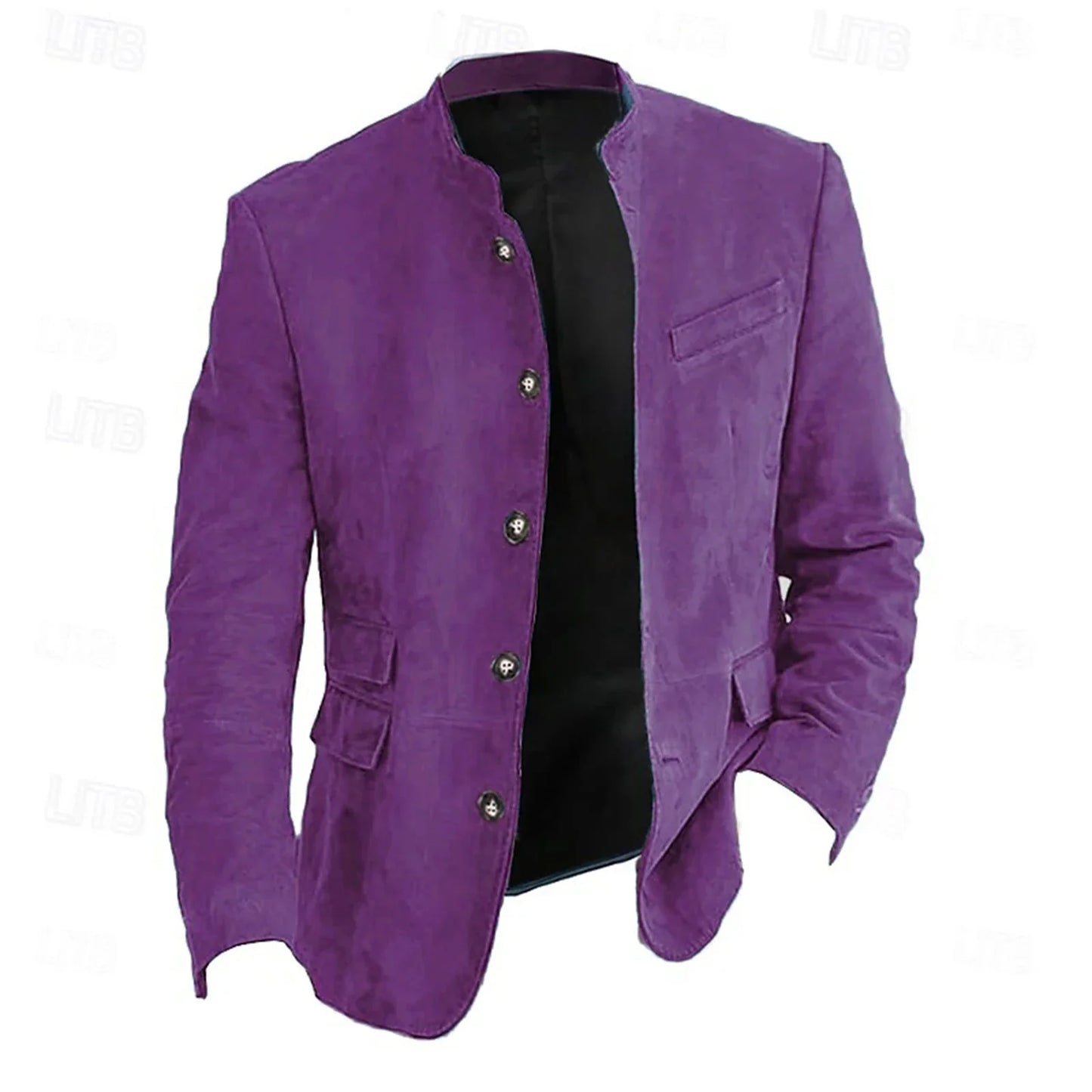 Autumn Winter Men'S Casual Blazer Jacket Stand Collar Long Sleeve Solid Color Single Breasted Button Fashion Jackets