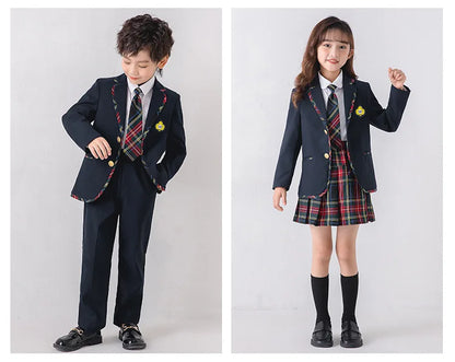 Children School Uniform Girls Jacket Plaid Skirt Suits Boys Formal Dress Toddler Student Clothes Sets Kids British Class Outfits