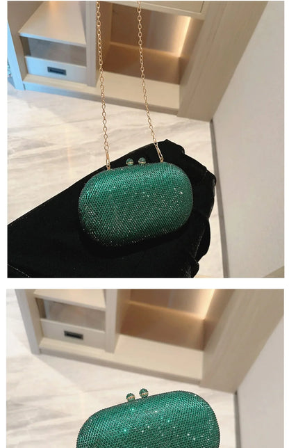 Fashionable Diamond Encrusted Evening Clutch Women's Handbag Luxury Oval Shape Ball Gown Purse Korean Style Hard  Handbag