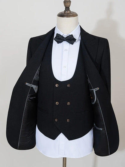 Black Men Suit 3 Piece Set Gray Elegant Slim Fit Formal Office and Leisure Banquet Groomsman Set Groom's Wedding Dress