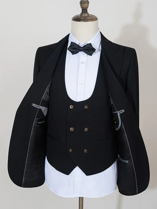 Black Men Suit 3 Piece Set Gray Elegant Slim Fit Formal Office and Leisure Banquet Groomsman Set Groom's Wedding Dress