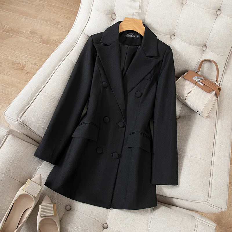 2026 New Women's Double-Breasted Pure Color Commute Suit Jacket Korean Style Compact Youthful Buttoned Miniature Western Coat