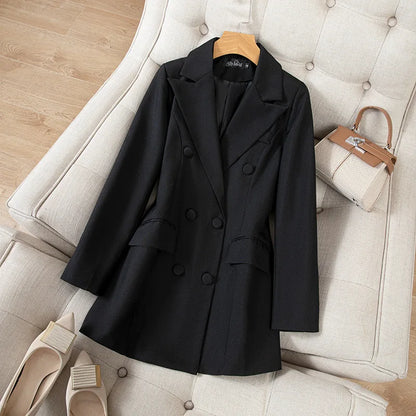 2026 New Women's Double-Breasted Pure Color Commute Suit Jacket Korean Style Compact Youthful Buttoned Miniature Western Coat