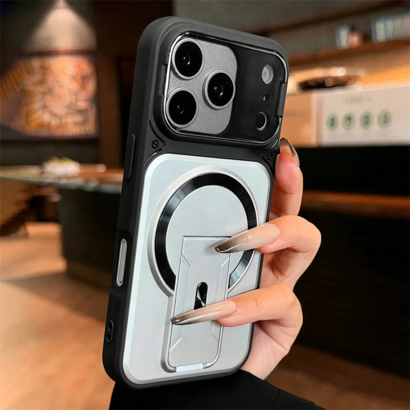 Fold Stand Magnetic Armor Case for iPhone 17 Air 16 15 14 Plus 13 12 11 Pro Max For Magsafe Camera Holder Lens Protection Cover