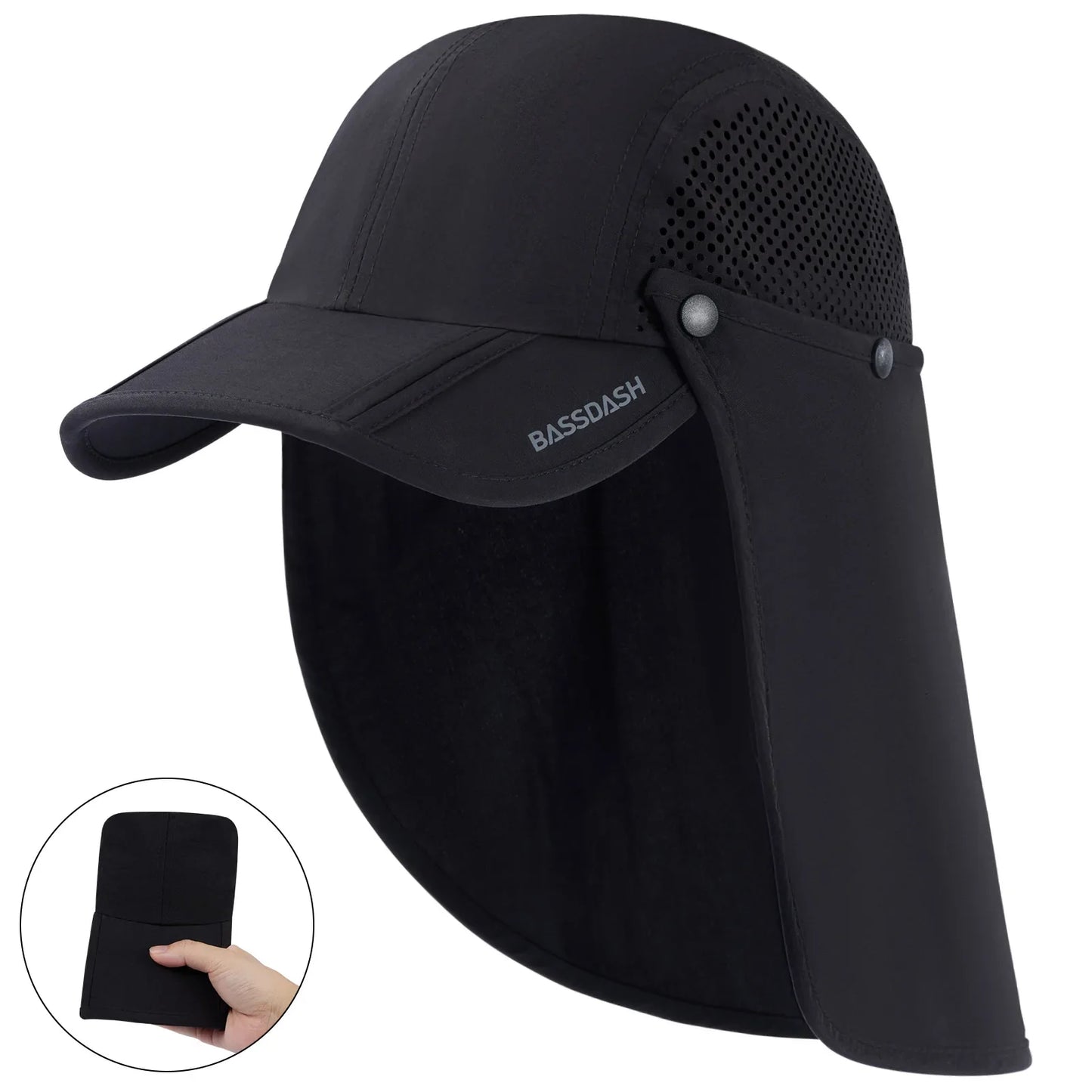 UPF 50+ Foldable Fishing Hat Baseball Cap with Removable Neck Flap Portable for Men Women Golf Hiking
