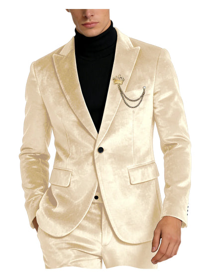 Men's Teal Velvet Blazer 1 Button Single Breasted Slim Fit Formal Wedding Party Suit Jacket