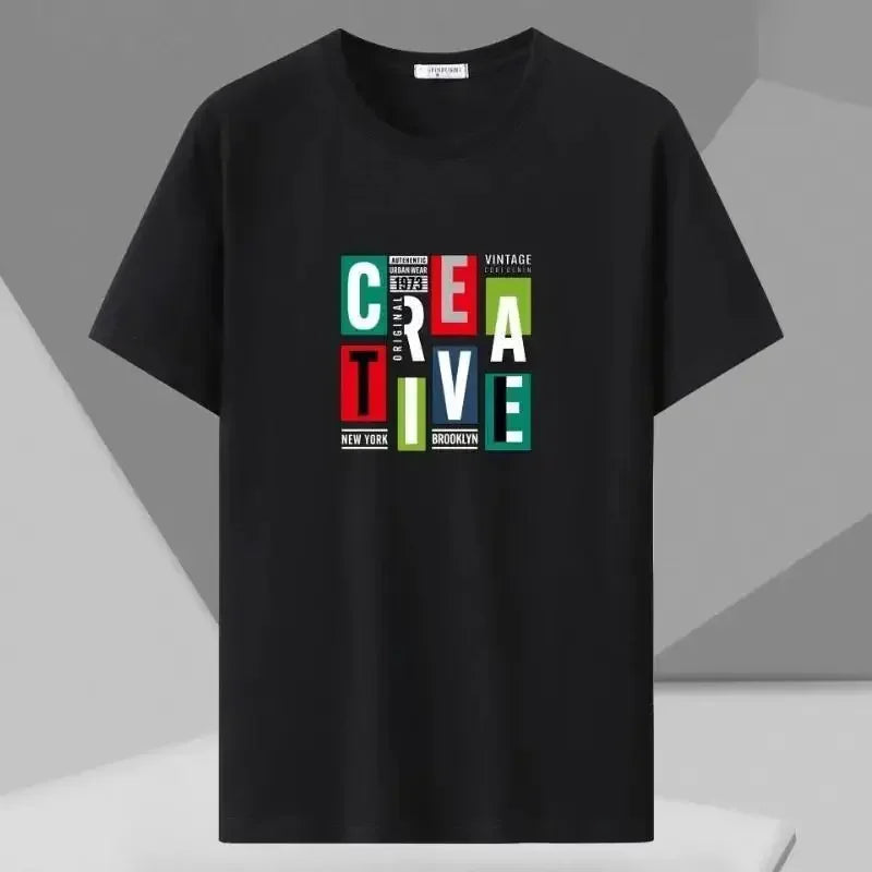 Men T-shirt Printed Tee Plus Size 110-180kg 5XL 6XL 7XL Black T Shirts Round Neck Short Sleeve Oversized Tops Big Size Clothing