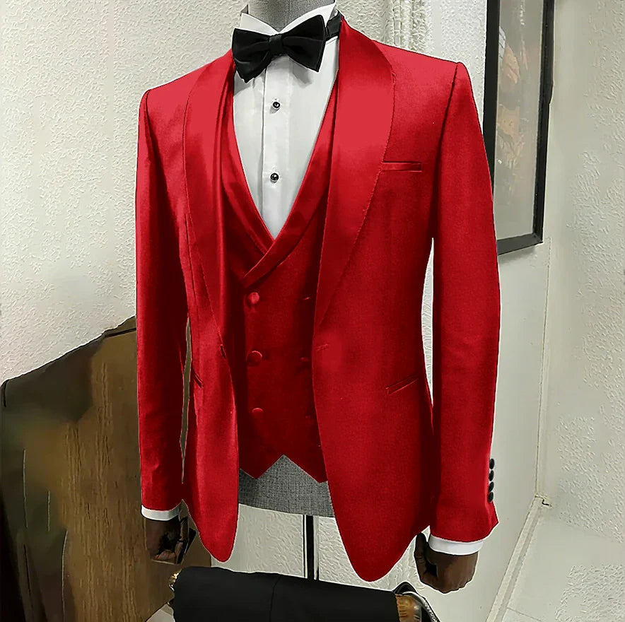 Black Suits for Men 3 Piece Classic Shawl Lapel One Button Tuxedo Fashion Groom Wedding Party Banquet Dinner Slim Male Suit