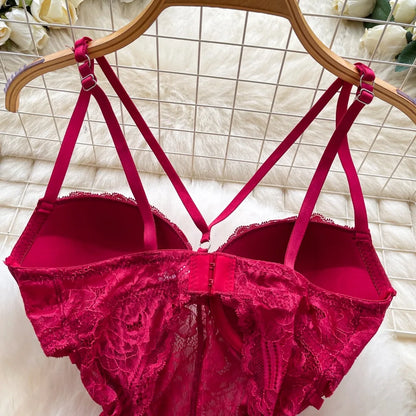 Sexy Lace Push Up Bodysuit See Through Mesh Patchwork Sleeveless Slim Thin One Pieces Elegant Women's Strappy Lingerie