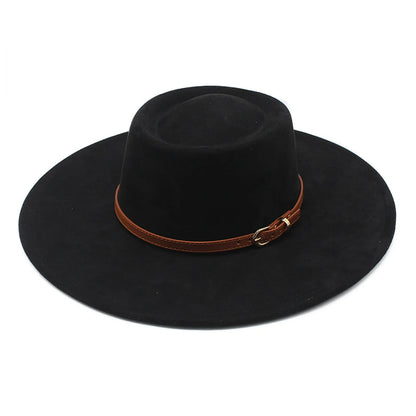 Men Women Felt Fedora Hat Stylish Decorative Belt Design Panama Hat Wide Brim Jazz Cap