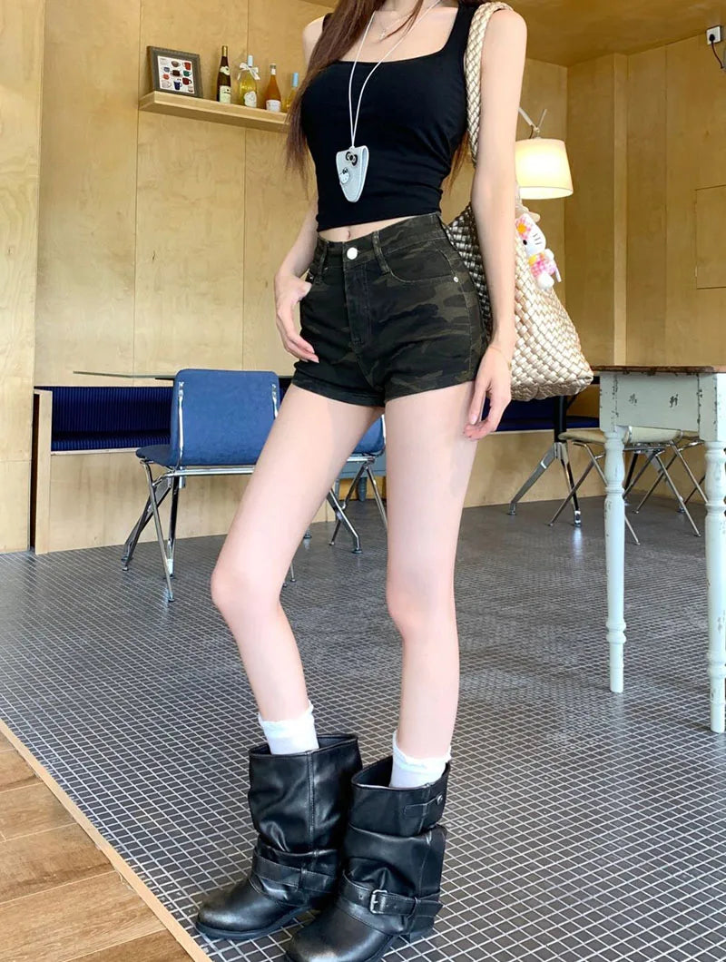 Camouflage Denim Shorts for Women Ultra-Short High-Waisted Slimming Short Jeans Female Y2K Streetwear Sexy Tights Hot Shorts