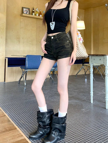 Camouflage Denim Shorts for Women Ultra-Short High-Waisted Slimming Short Jeans Female Y2K Streetwear Sexy Tights Hot Shorts