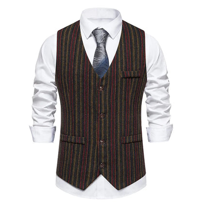 Men Waistcoat Autumn Vintage Striped Single-breasted Man Vest Slim Sleeveless Business Casual Versatile Male Suit Vest