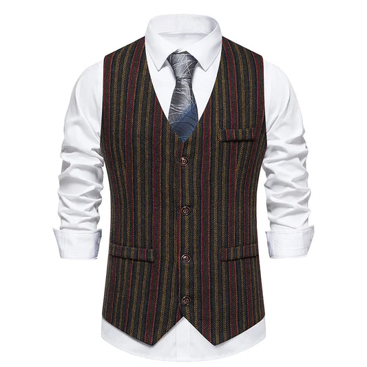 Men Waistcoat Autumn Vintage Striped Single-breasted Man Vest Slim Sleeveless Business Casual Versatile Male Suit Vest