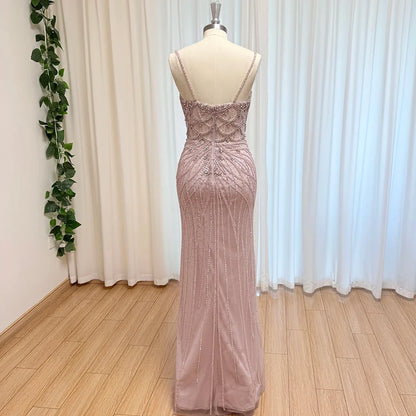 Luxury Beaded Mermaid Evening Dress Spaghetti Strap Detachable Overlay Formal Prom Wedding Party Gown Customized