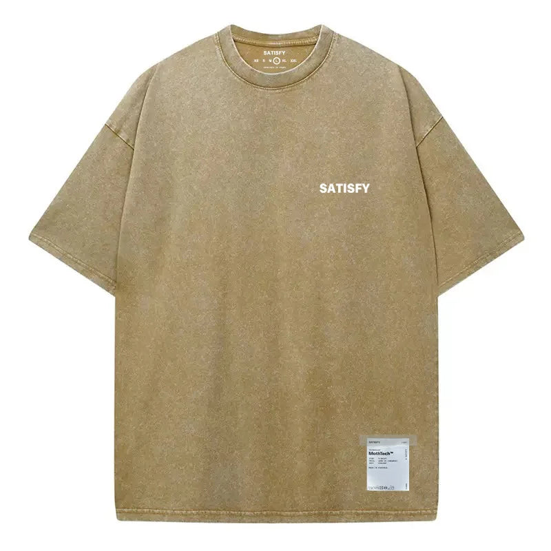 Trendy SATISFY Running MothTech Muscle Round Neck Distressed Pure Cotton Printed Short Sleeve T-shirt Casual Loose Fit Youth ...
