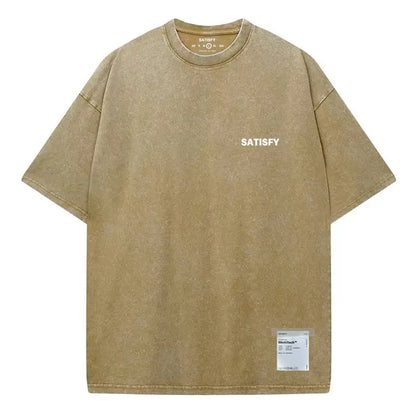 Trendy SATISFY Running MothTech Muscle Round Neck Distressed Pure Cotton Printed Short Sleeve T-shirt Casual Loose Fit Youth ...