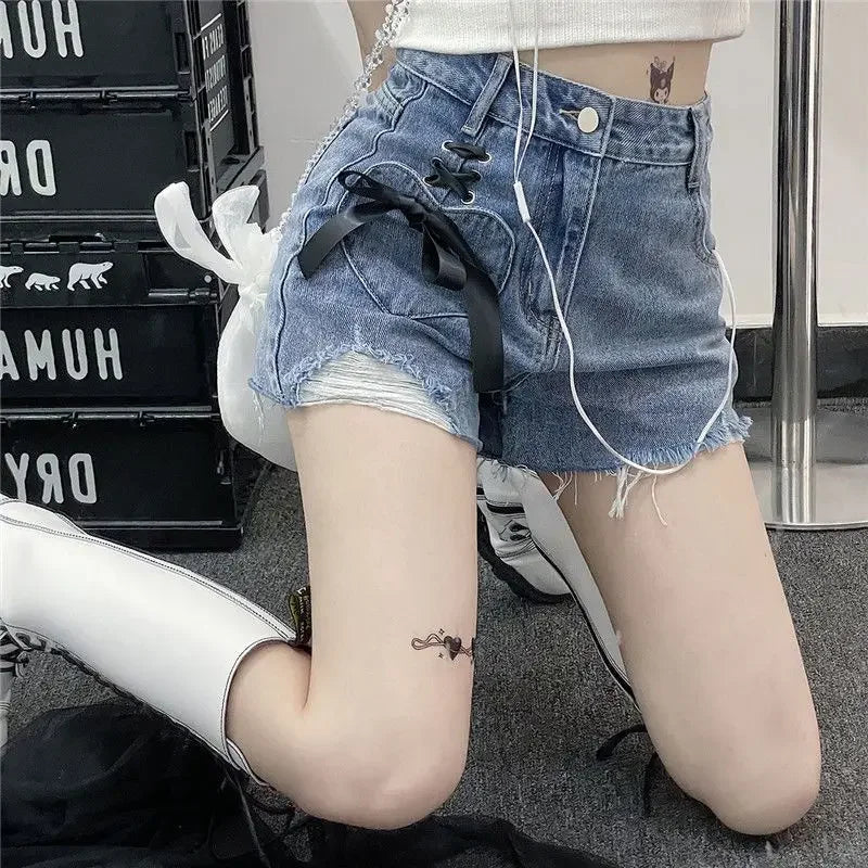 Classic Bow High Waist Short Jean Pants Woman New In Casual Jorts Hot Stretchy To Wear Harajuku Fashion Denim Shorts for Women