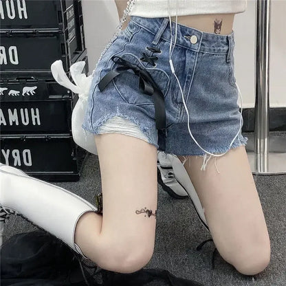 Classic Bow High Waist Short Jean Pants Woman New In Casual Jorts Hot Stretchy To Wear Harajuku Fashion Denim Shorts for Women
