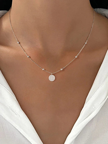 925 Sterling Silver Fashion Shiny Round Beads Halo Zircon Necklace For Women Engagement Wedding High Quality Fine Jewelry