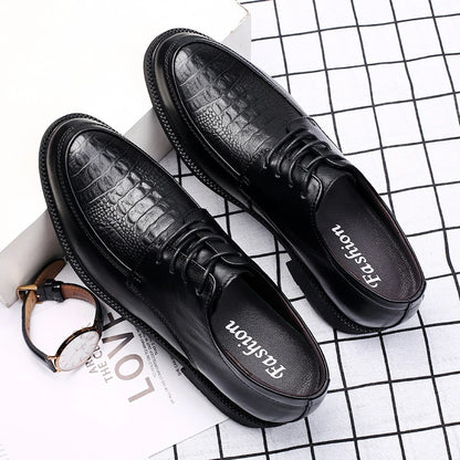 Luxury Brand Men Casual Flats Genuine Leather Business Oxford Shoes Antiskid Gentleman Shoes Crocodile Pattern Formal Dress Shoe