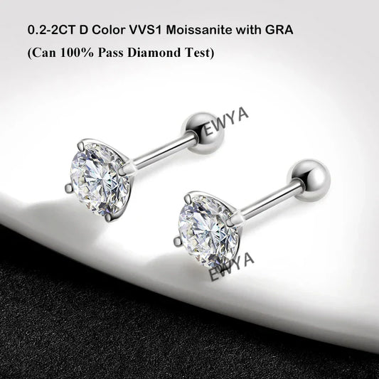 4 Prong 0.2-2ct D Color Moissanite Screw Earrings for Women Wedding Fine Jewelry S925 Silver Diamond Earring Ear Studs Gift