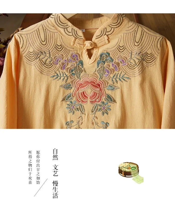 Embroidery Ethnic Style Fashion Clothes Vintage Cotton Linen Streetwear Harajuku Chinese Style Summer Dress for Women Clothing