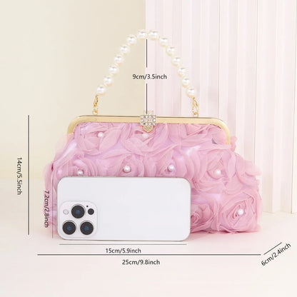 3D Floral Decor Clutch Bag, Elegant Silk Appliques Dinner Purse For Wedding Party Prom Banquet - Perfect for Wedding， Party