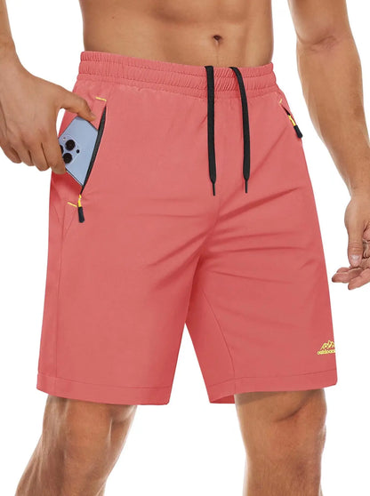 Quick Dry Athletic Shorts with Zipper Pockets Men's Summer Running Shorts Gym Training Workout Fitness Hiking Shorts