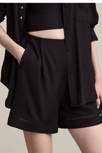 Woman Trousers 2026 Autumn New Hollow Lace Loose Shirt Separate Casual Shorts Versatile Wide-leg Women's Pants 12641014
