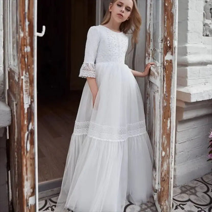 First Communion Dresses Lace High-waisted Flower Girl Bridesmaid Princess Dress Wedding Party Dream Kids Gift